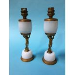 A pair of opaline table lamps, 26cm high