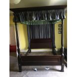 A mahogany and pine four poster bed, mattress size 198cm x 167cm