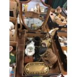 A tray of assorted and a mahogany swing mirror