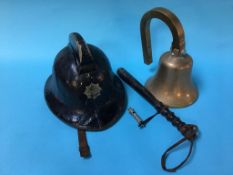 A fireman's helmet, a brass bell and a truncheon etc.