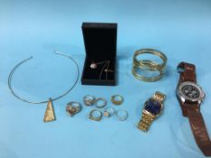 Assorted costume jewellery and a gents wristwatch