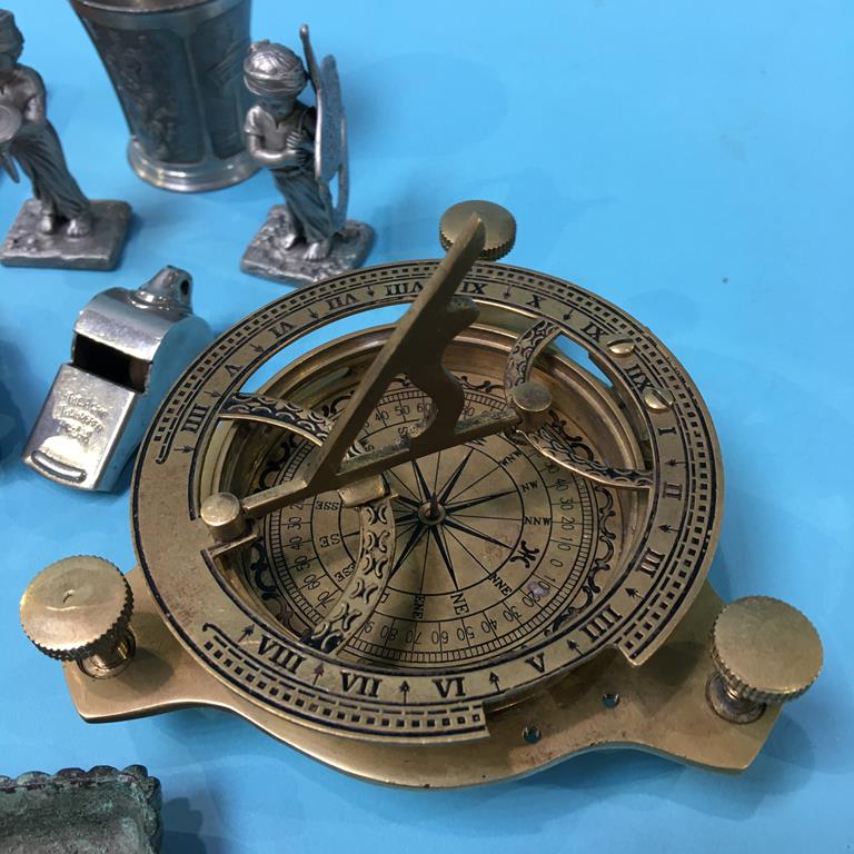 A tray of assorted brass and a compass etc. - Image 2 of 5