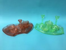 Two Art Deco glass dressing table sets