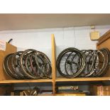 A quantity of Racing cycle wheels, including Campagnolo etc.
