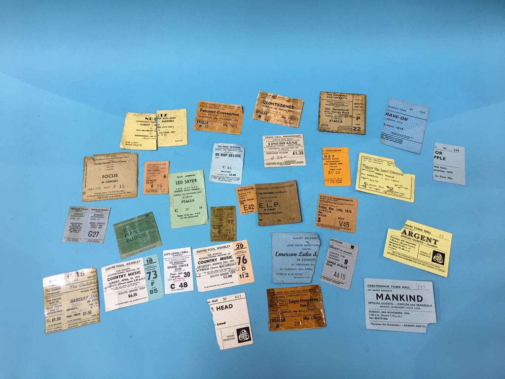 A collection of concert ticket stubs, including Focus, ELP, The Tubes etc.