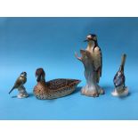 A Spode 'Greater Spotted Woodpecker', a Royal Doulton 'Pintail' and two other birds