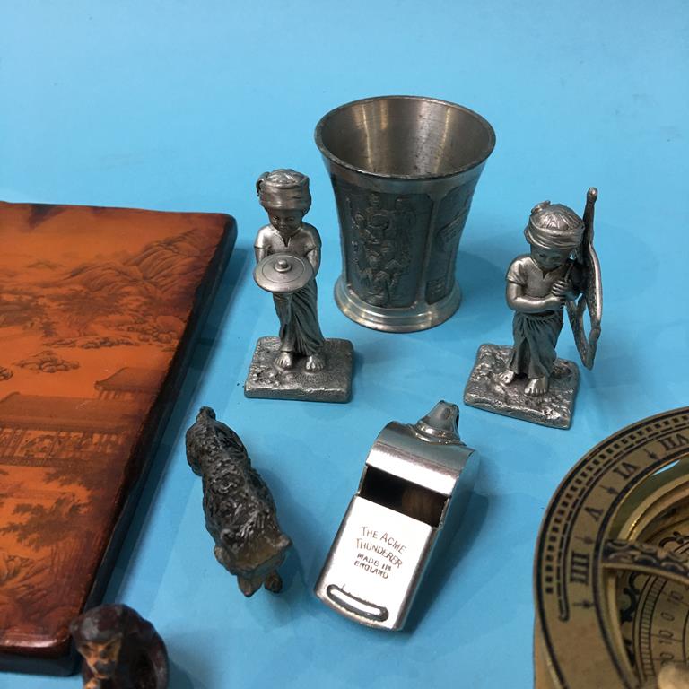 A tray of assorted brass and a compass etc. - Image 3 of 5