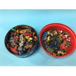 Two tubs of Die Cast toys etc.