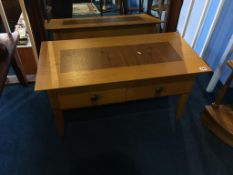 A pale oak two drawer side table, 80cm length