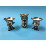 A pair of Royal Crown Derby Campagna vases, numbered 6299, printed marks, 8.5cm high and a