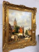 Daniel Szeberenyi,Hungarian, gilt framed oil on board, Townscape 49 x 34 cm