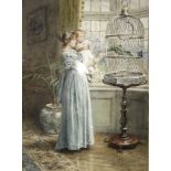 George Goodwin Kilburne (1839 - 1924), watercolour, signed, 'A lady holding her baby whilst