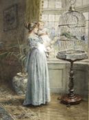 George Goodwin Kilburne (1839 - 1924), watercolour, signed, 'A lady holding her baby whilst