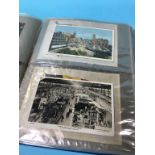 A postcard album and contents, to include Newcastle, South Shields and various silks