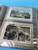 A postcard album and contents, to include Newcastle, South Shields and various silks