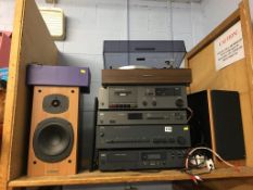 A hifi, to include Nad CD player, amp, tuner and tape deck, Pioneer turntable and pair of Tannoy