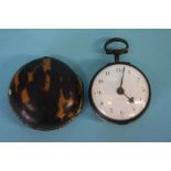 A gilt metal and tortoise shell pair cased pocket watch, the fusee movement signed Jas Wellington,