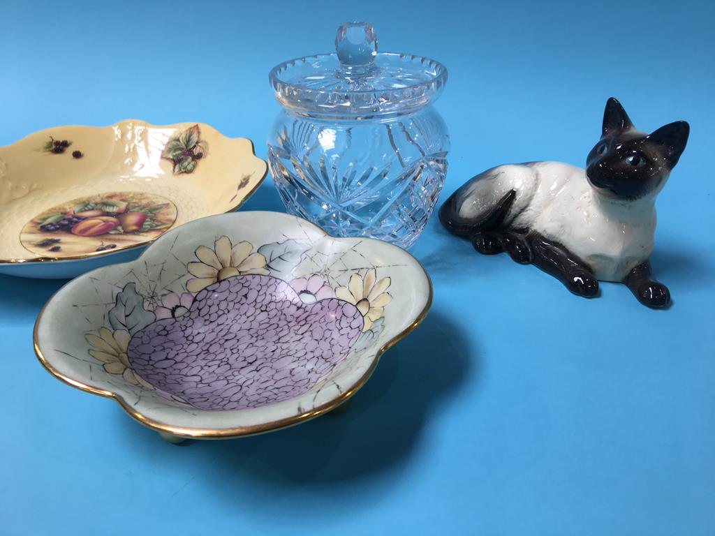 Two cats, a glass biscuit barrel, an Aynsley Orchard gold bowl etc. - Image 2 of 4
