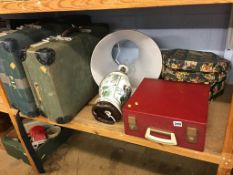 A picnic set, lamp and vintage luggage etc.