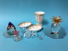 Various Swarovski crystal ornaments and Spode china
