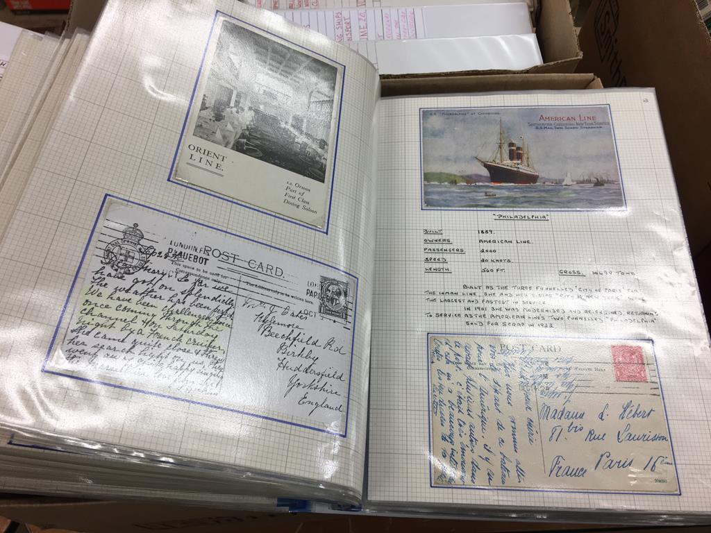 Two boxes containing a collection of shipping postcards, photos etc. - Image 5 of 23
