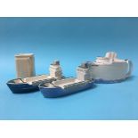 Racing teapots, 'Queen Mary' and Cunard White Star George Clews cream jug and two Britannia