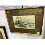 F. H. Tyndale, watercolour, signed, 'Winter landscape with cottages and figures walking over a