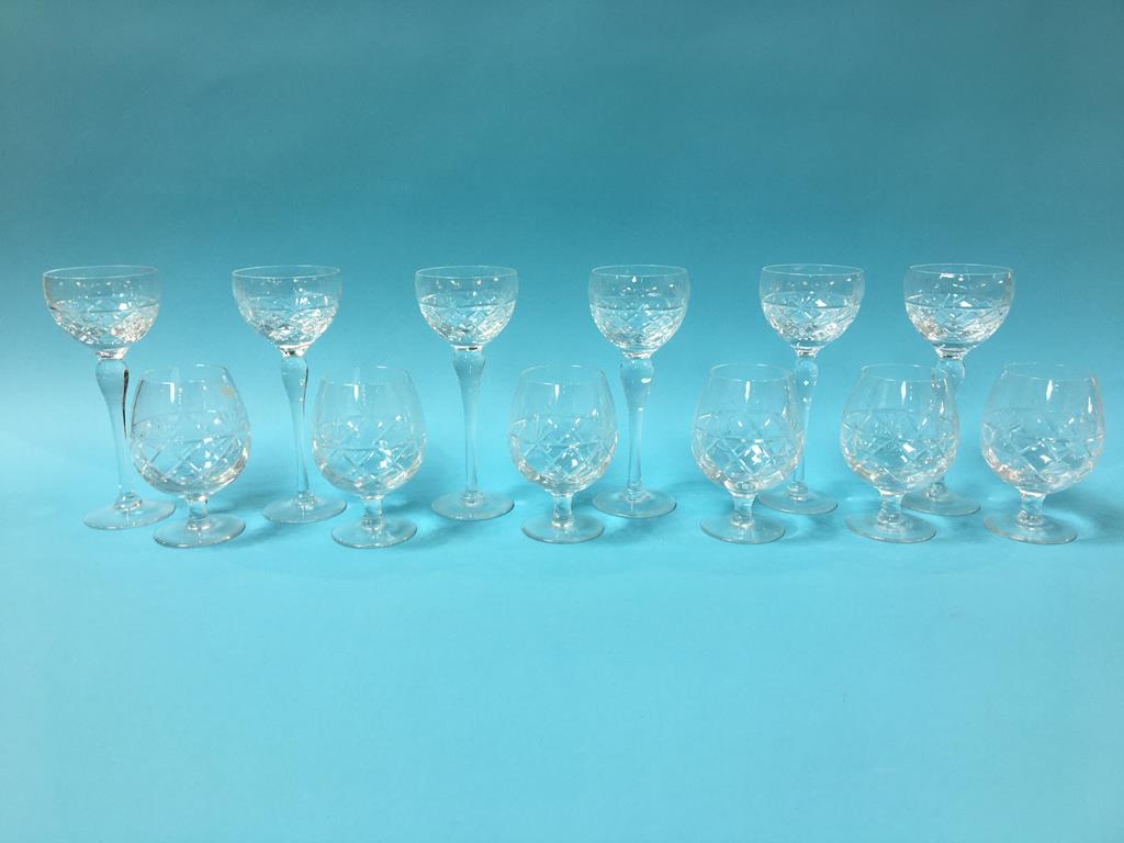 Six Brierley crystal champagne glasses and six brandy glasses