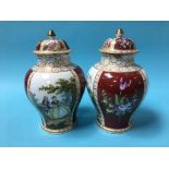 A pair of Helena Wolfsohn Dresden porcelain vases, decorated with gallant couples after Francois
