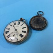 A silver pocket watch and one other