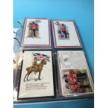 A collection of military postcards, silks and Stevengraphs etc., in one folder