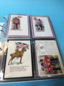 A collection of military postcards, silks and Stevengraphs etc., in one folder