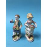 A pair of Royal Crown Derby porcelain figures of a young man and woman holding a basket of flowers