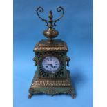 A Henry Marc of Paris brass eight day bracket clock, with enamelled dial, pierced fretwork case,