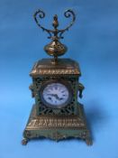 A Henry Marc of Paris brass eight day bracket clock, with enamelled dial, pierced fretwork case,