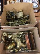 Two boxes of brass ware