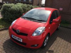 A Toyota Yaris, first registered 2010, petrol, mileage stated 29,877, V5 and some paperwork