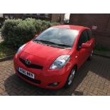 A Toyota Yaris, first registered 2010, petrol, mileage stated 29,877, V5 and some paperwork