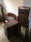 Stag bedroom furniture; to include a cheval mirror, three bedside chests, a desk and stool, and
