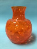 A Whitefriars style 'Tangerine' coloured glass vase, 30cm high