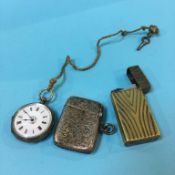 A silver vesta, Dunhill lighter and a pocket watch