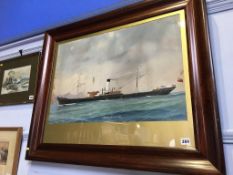 Early 20th century, watercolour, unsigned, 'The SS Gladys Royle 1903', in rosewood frame, 44 x 66cm