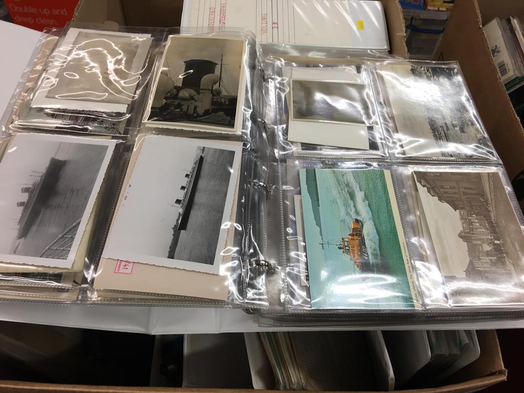 Two boxes containing a collection of shipping postcards, photos etc. - Image 15 of 23