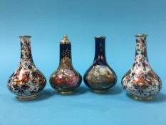 A pair of Derby miniature Imari pattern vases, painted marks, 9cm high, a Derby miniature vase