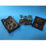 A selection of postal scales and brass weights etc.