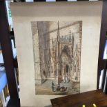 A. M. Dunn, watercolour, signed, 'West porch of Ratisbon Cathedral', 50 x 31cm