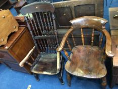 A smokers bow and a spindle back scullery chair