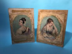 19th century English school, two watercolours, unsigned, 'Half length portraits of two ladies', 28 x