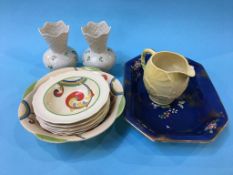 A pair of modern Belleek vases, a Doulton Syren dessert set and a quantity of china