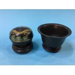 A small bronze Chinese bowl and a Cloisonne box and cover (2), 10.5cm diameter and 8cm diameter